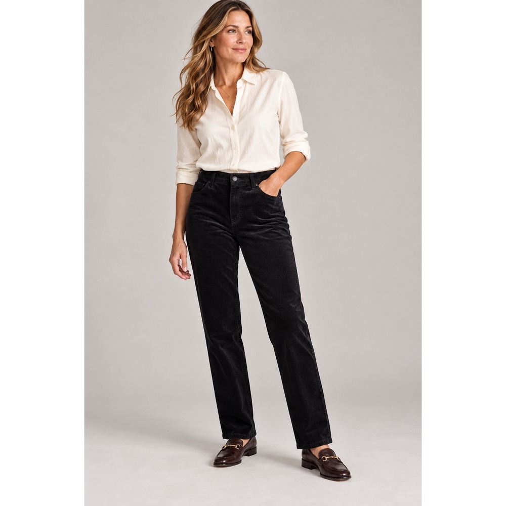 Talbots Curvy Corduroy Straight Leg Pants Black High Rise Size 10 Preppy